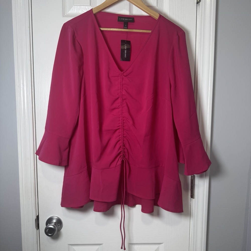 Lane Bryant Peplum‎ Top Women Size 16 Long Sleeve Raspberry Red NWT